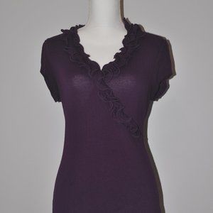 Purple ruffled surplice neckline shirt